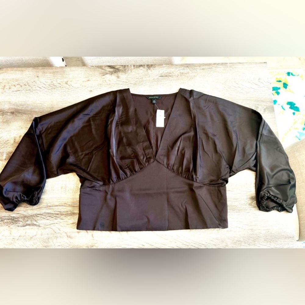 NWT Banana Republic Chocolate Brown Cropped Blousant-Sleeve Blouse - Sz.16